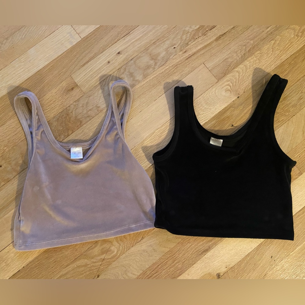Lu-Ette Set of Velvet Feel Tanks- Tan and Black - XS/S